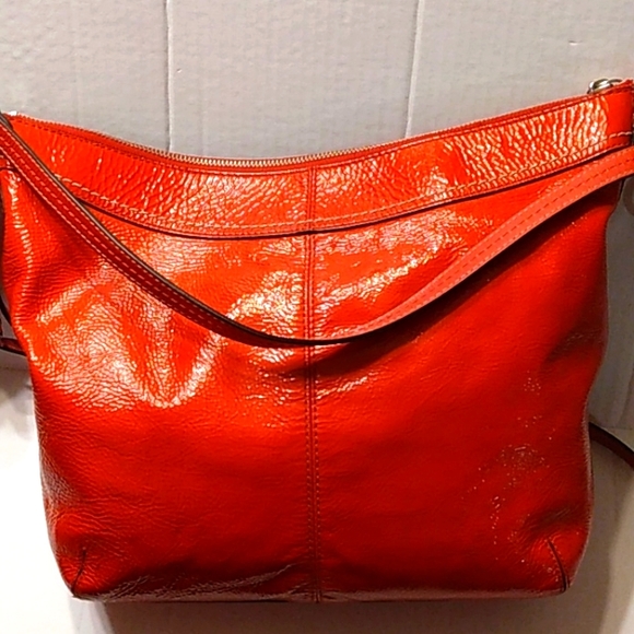 RARE 2011 COACH Soho Bright Red Pleated Convertible Patent Hobo Crossbody Hobo - Picture 12 of 16
